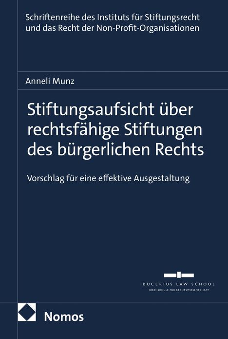 Titel: "Stiftungsaufsicht über rechtsfähige Stiftungen des bürgerlichen Rechts". Autor: Anneli Munz. Nomos-Logo unten.