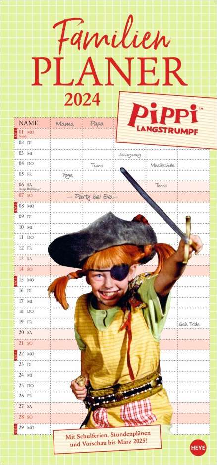 Lindgren Astrid: Pippi Langstrumpf Familienplaner 2024, Kalender