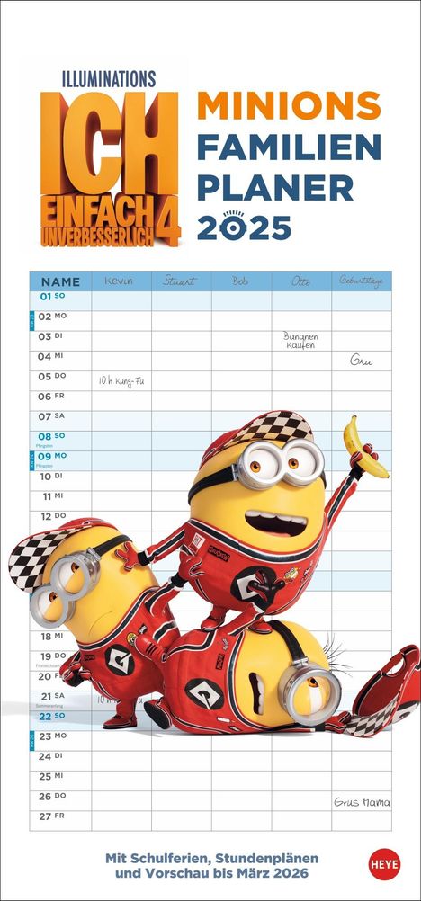 Minions Familienplaner 2025, Kalender