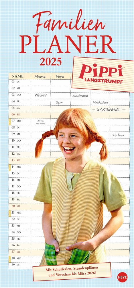 Astrid Lindgren: Pippi Langstrumpf Familienplaner 2025, Kalender