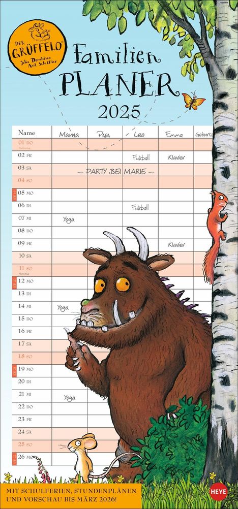 Der Grüffelo Familienplaner 2025, Kalender