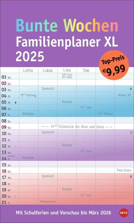 Bunte Wochen Familienplaner XL 2025, Kalender