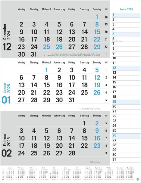 3-Monats-Planer, blau 2025, Kalender