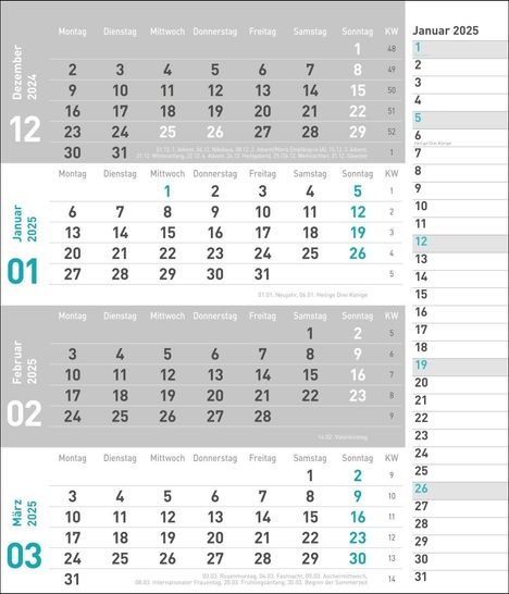 4-Monatsplaner, türkis 2025, Kalender