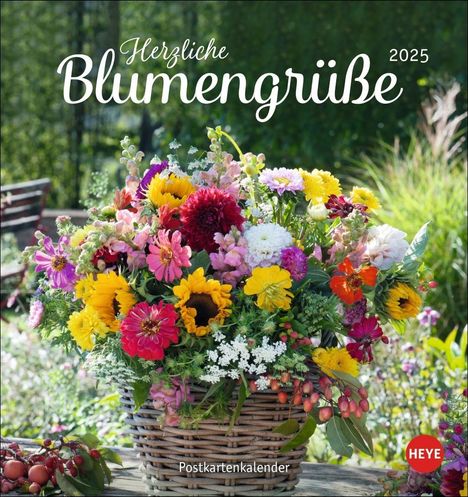 Herzliche Blumengrüße Postkartenkalender 2025, Kalender
