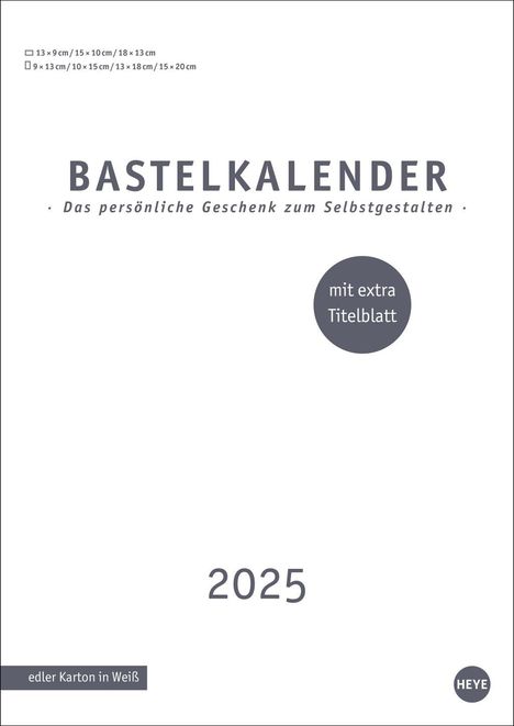 Premium-Bastelkalender weiß A4 2025, Kalender