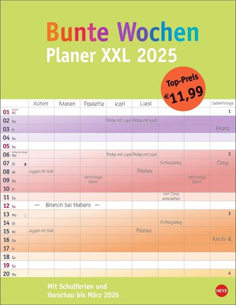 Bunte Wochen Planer XXL 2025, Kalender