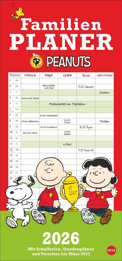 Peanuts Familienplaner 2026, Kalender