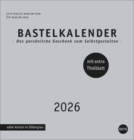 Premium-Bastelkalender silbergrau mittel 2026, Kalender