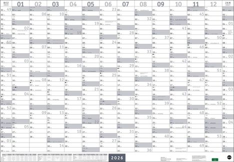 Mega-Posterplaner, silber 2026, Kalender