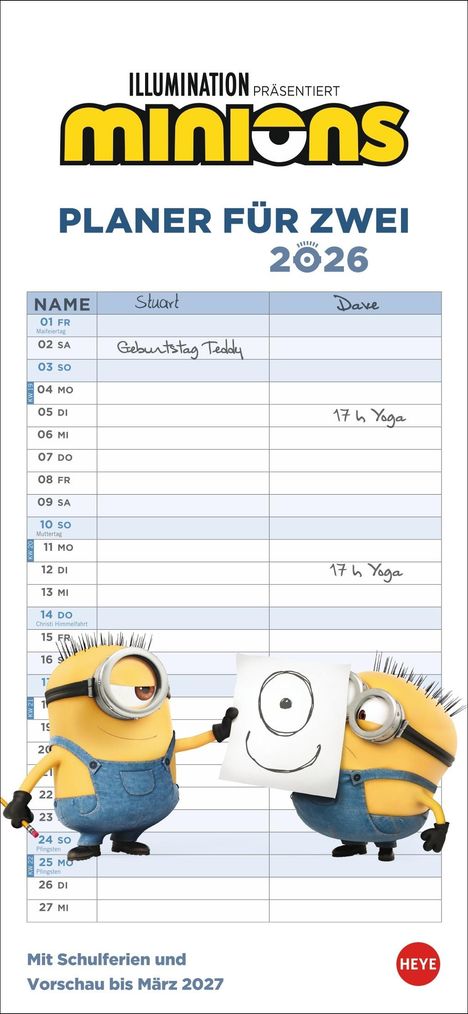 Minions Planer für zwei 2026, Kalender