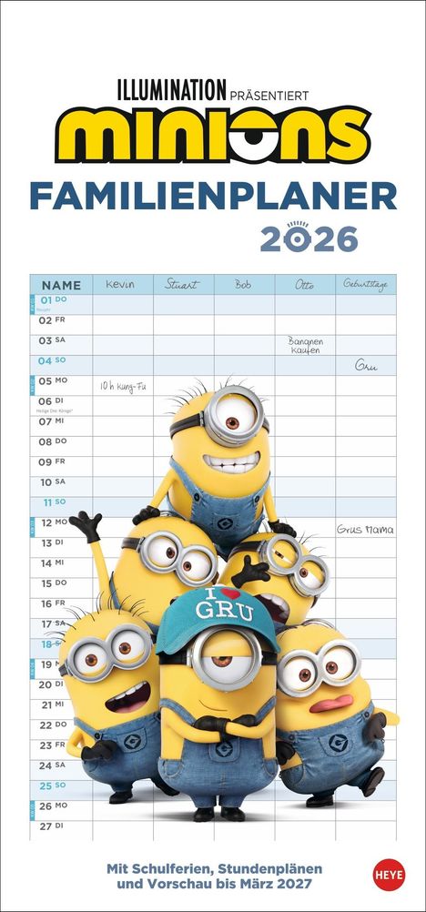 Minions Familienplaner 2026, Kalender