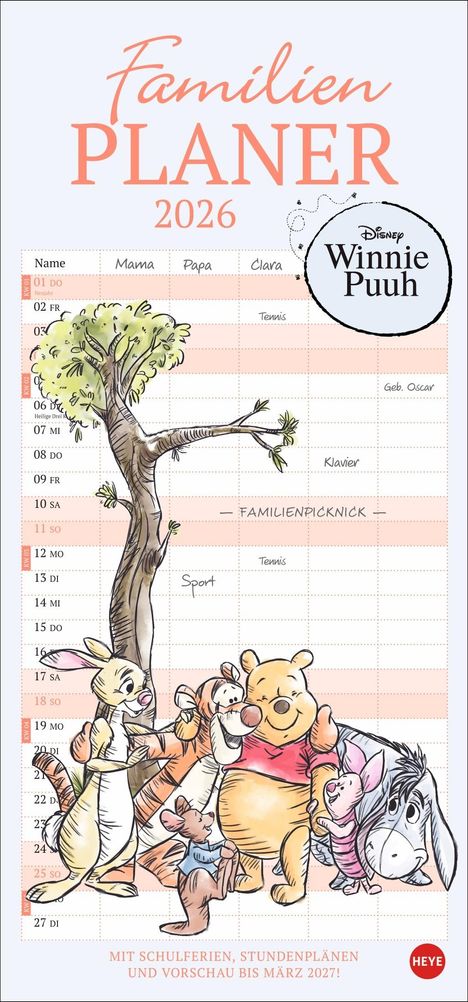 Winnie Puuh Familienplaner 2026, Kalender