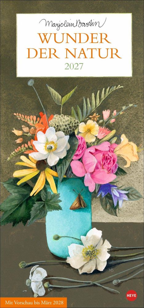 "Wunder der Natur 2027. Mit Vorschau bis März 2028." Illustration mit Blumenstrauß in blauer Vase.