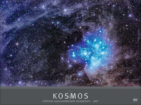 KOSMOS, Edition Alexander von Humboldt – 2027. Im Hintergrund ein Sternenhimmel mit leuchtenden blauen Nebeln.