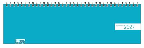„termine 2027“. Spiralgebundener, blauer Kalender. Logo „times & more“ unten links.