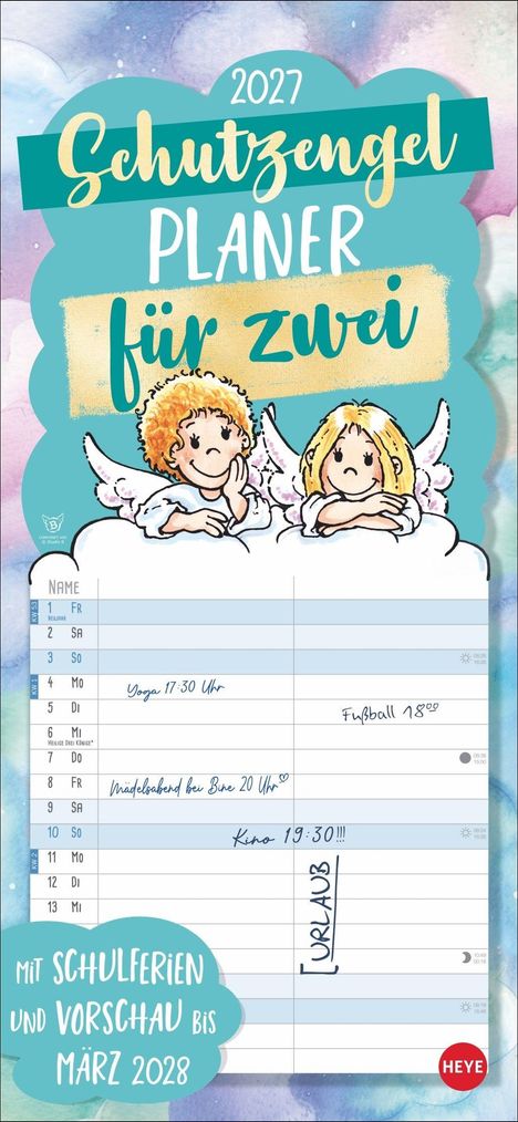"2027 Schutzengel Planer für zwei" steht oberhalb von zwei gemalten Engeln mit lockigem Haar.