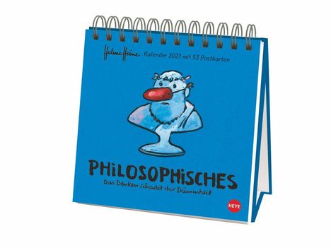 Kalender 2027 mit 53 Postkarten. "PHILOSOPHISCHES. Das Denken schadet der Dummheit." Illustration eines Pinguins.