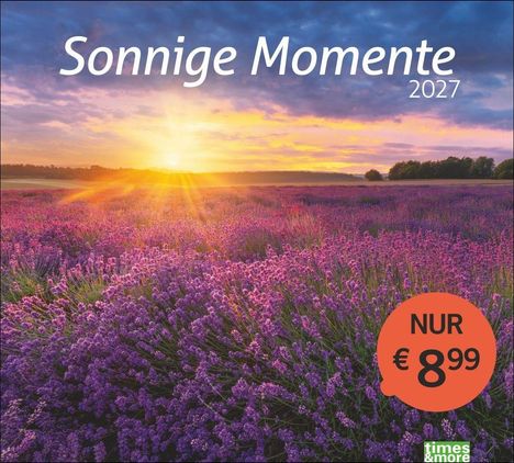 "Sonnige Momente 2027", lila Lavendelfeld im Sonnenuntergang, Preis: nur € 8,99.