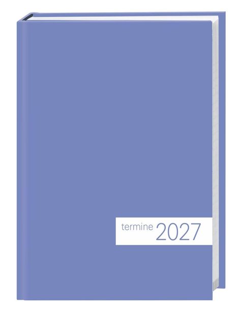 Blauer Kalender mit „termine 2027“ in weißem Feld; schlichtes Design.