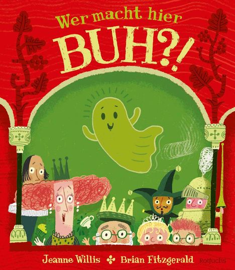 Das Cover zeigt den Text "Wer macht hier BUH?!" in großen Buchstaben. Darunter ein fröhliches grünes Geistchen und überrascht blickende Figuren.