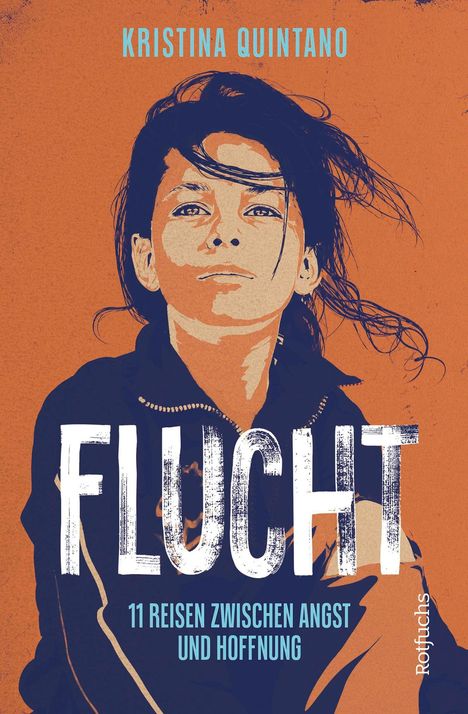 „KRISTINA QUINTANO. FLUCHT 11 Reisen zwischen Angst und Hoffnung.“ Illustration eines nachdenklichen Kindes.