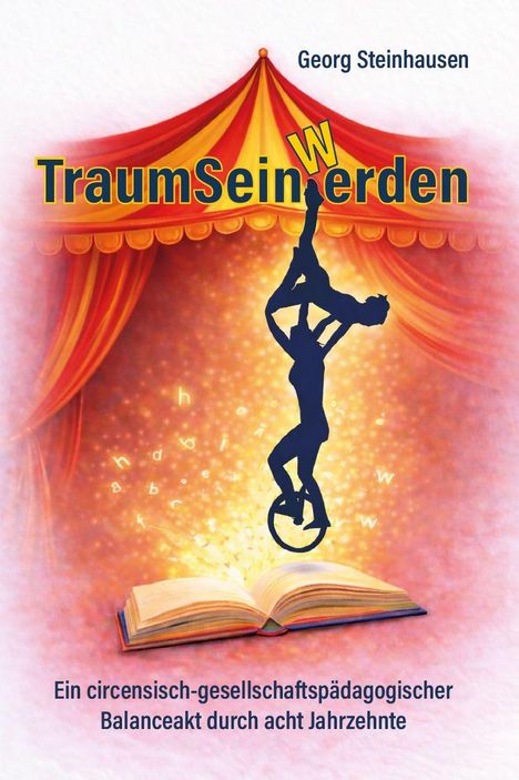 "TraumSeinWerden" und "Ein circensisch-gesellschaftspädagogischer Balanceakt durch acht Jahrzehnte". Zirkuszelt mit Akrobaten.