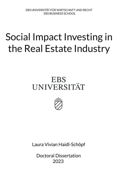 Laura Vivian Haidl-Schöpf: Social Impact Investing in the Real Estate Industry, Buch