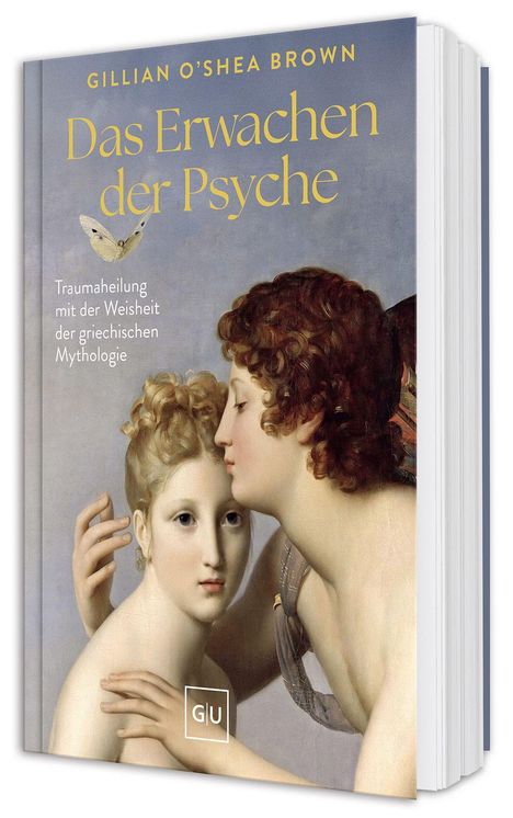 "Das Erwachen der Psyche" von Gillian O'Shea Brown. Illustration: Zwei klassische Figuren, eine umarmt die andere.