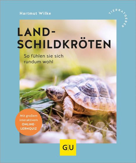 "Landschildkröten. So fühlen sie sich rundum wohl." Ein Buchcover mit einer Schildkröte auf grünlichem Untergrund.