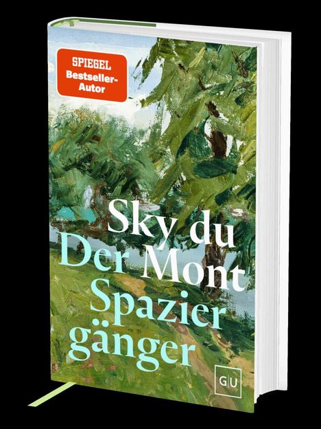 Text: „Spiegel Bestseller-Autor“, „Sky du Mont“, „Spaziergänger“. Gemälde mit Bäumen und Landschaft auf einem Buchcover.