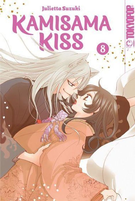 "Kamisama Kiss", Band 8. Zwei Anime-Figuren, ein Mann mit weißen Haaren und Fuchsohren, beugt sich über ein Mädchen.