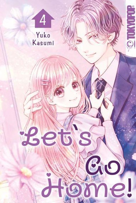 „Let’s Go Home!” steht in verspielter Schrift. Ein junges Paar umarmt sich liebevoll, beide lächeln. Der Stil ist romantisch.