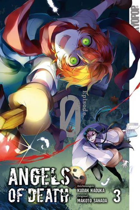 "ANGELS OF DEATH", Episode 3. Zwei Figuren in dynamischen Posen, eine mit fokussiertem Ausdruck. Bunt und intensiv gestaltet.