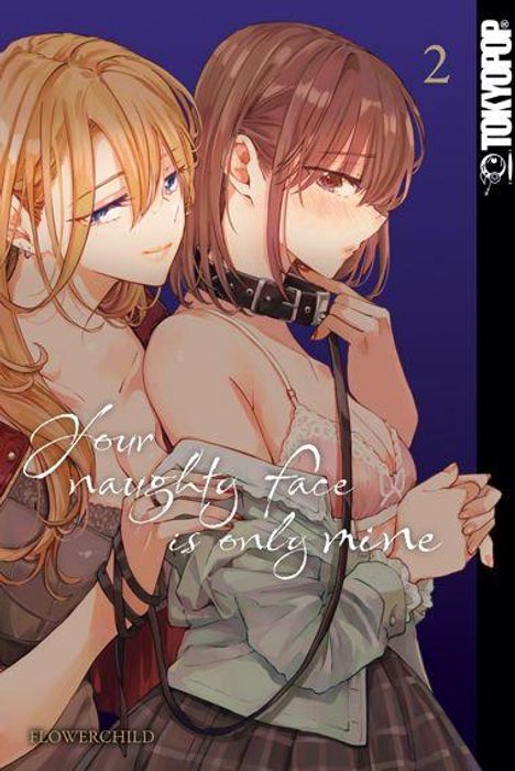 "Your naughty face is only mine." Illustration von zwei Frauen, eine mit einem Halsband, beide schauen intim.