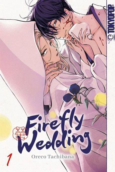 „Firefly Wedding“ steht groß in geschwungenen Buchstaben. Zwei Personen in Kimonos liegen nah beieinander, eine hält eine Blume.