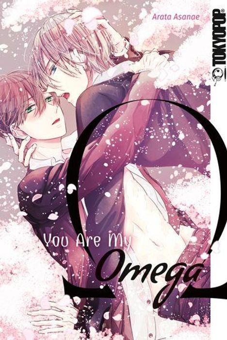 „You Are My Omega“, Arata Asanae, zwei junge Männer in inniger Umarmung. Rötlicher Hintergrund mit Blüten.