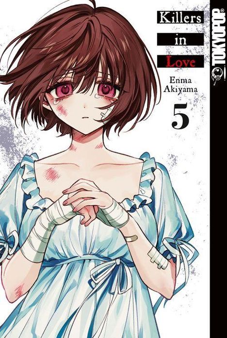 "Killers in Love", Enma Akiyama, Band 5. Ein Mädchen mit braunen Haaren, Bandagen und nachdenklichem Ausdruck.
