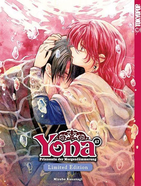 "Yona 47: Prinzessin der Morgendämmerung, Limited Edition, Mizuho Kusanagi." Illustration von zwei Figuren in einer innigen Umarmung.