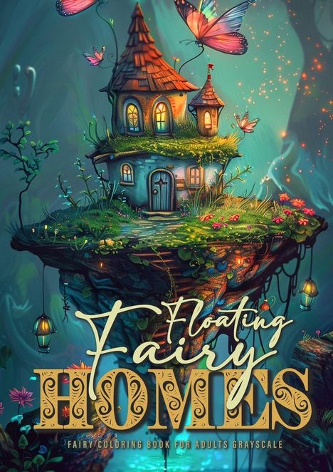 Monsoon Publishing: Floating Fairy Homes Fairy Coloring Book for Adults Grayscale, Buch