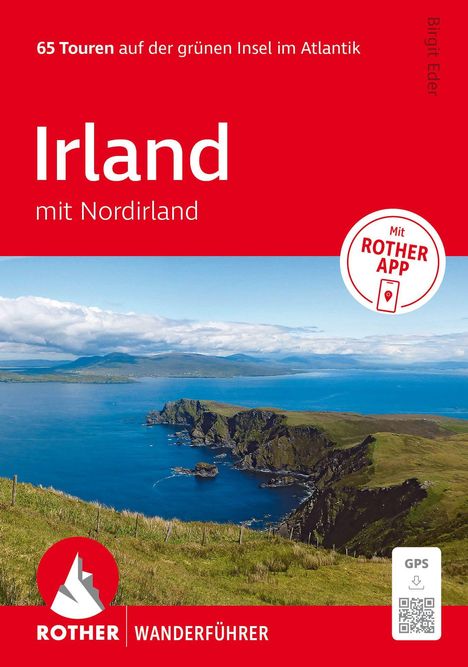 65 Touren auf der grünen Insel. Irland mit Nordirland. Logo: ROTHER, Wanderführer. Meeresküste mit Klippen.