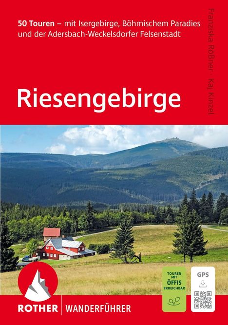 "50 Touren – mit Isergebirge, Böhmischem Paradies..." Großes rotes Feld, darunter Landschaft mit Bergen und einem Haus. Logo unten links.