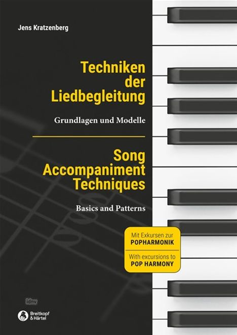 „Techniken der Liedbegleitung – Grundlagen und Modelle / Song Accompaniment Techniques – Basics and Patterns.“ Klaviertasten-Hintergrund.