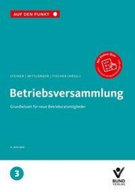 Text: "Betriebsversammlung. Grundwissen für neue Betriebsratsmitglieder." 
Oben links und unten rechts befinden sich Logos.