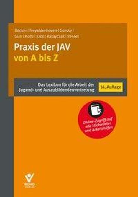 "Praxis der JAV von A bis Z" in weiß, großer roter Kreis: "Online-Zugriff und alle Stichworte und Arbeitshilfen".