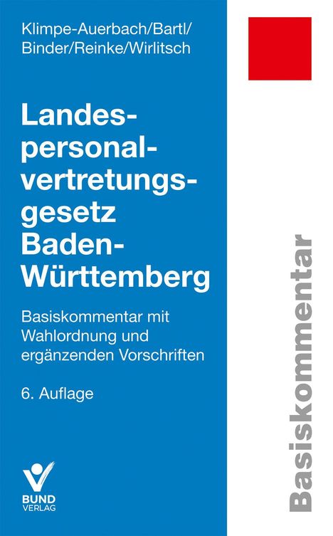 Text auf blauem Hintergrund: "Landespersonalvertretungsgesetz Baden-Württemberg", Basiskommentar mit Wahlordnung. Links Logo.