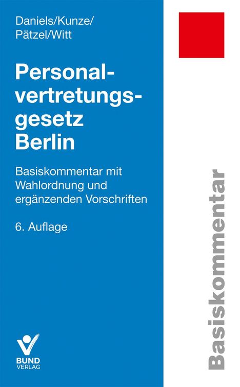 "Personalvertretungsgesetz Berlin, Basiskommentar, 6. Auflage" auf blauem Hintergrund mit rotem Quadrat.