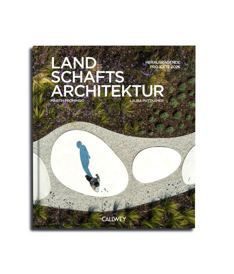 "LANDSCHAFTSARCHITEKTUR" von Martin Prominski und Laura Puttkamer. Luftbild eines geschwungenen Weges durch grüne Flächen.