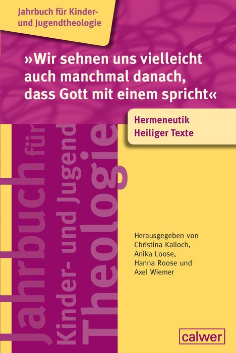 Ein gelbes und violettes Cover mit Zitaten über Gott, Titel und Herausgeber, Jahrbuch für Kinder- und Jugendtheologie.