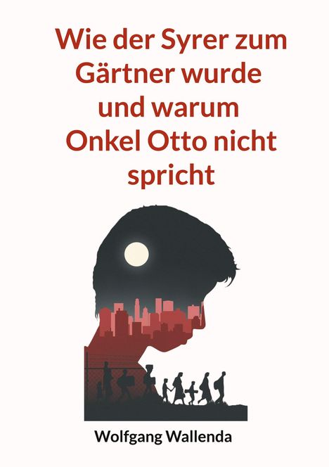 Titel: "Wie der Syrer zum Gärtner wurde und warum Onkel Otto nicht spricht." Unten: "Wolfgang Wallenda". Silhouette mit Stadtmotiv.